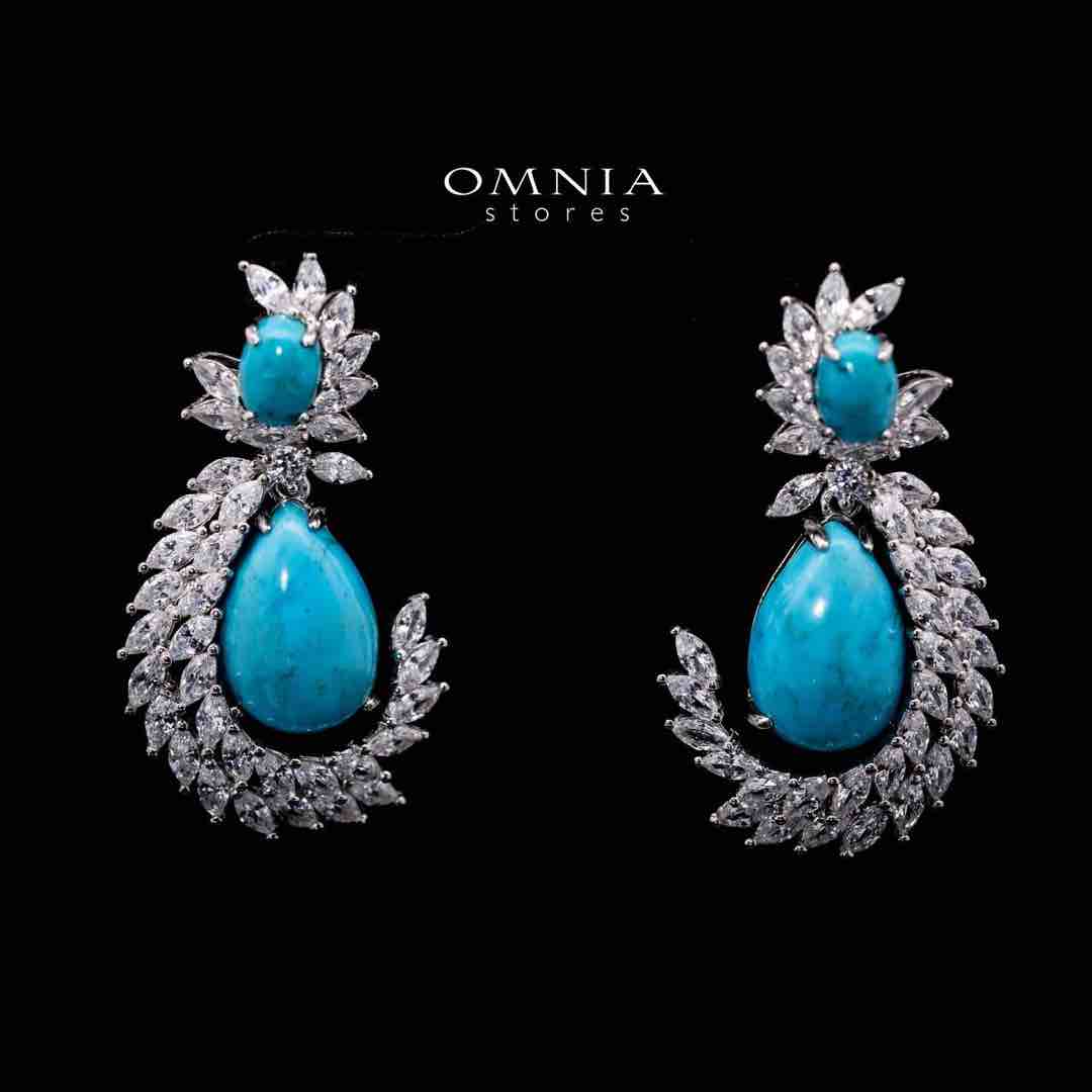 Omnia Jenna Sky Blue and White Silver Drop Earrings in 925 Silver High Quality Simulated Diamond Stones