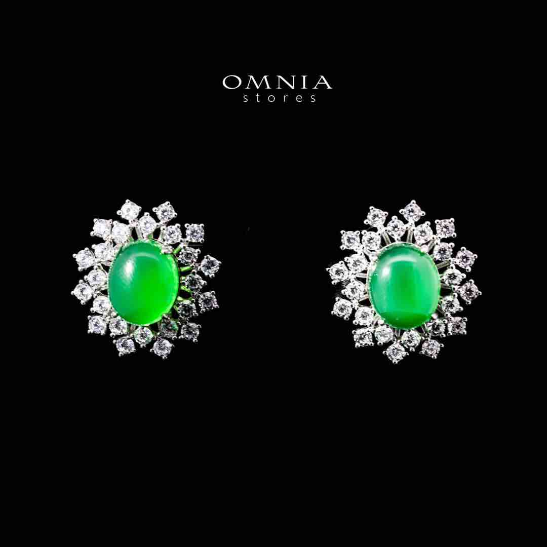 Omnia Nadia Green and White Silver Stud Earrings in 925 Silver High Quality Simulated Diamond Stones