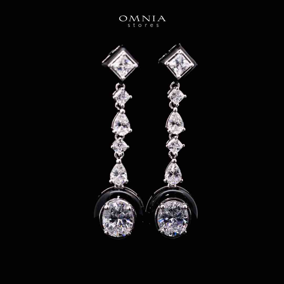 Omnia Layn White and Black Drop Earrings In 925 Silver High Quality Lab Crafted Stones - OMNIASTORES UAE