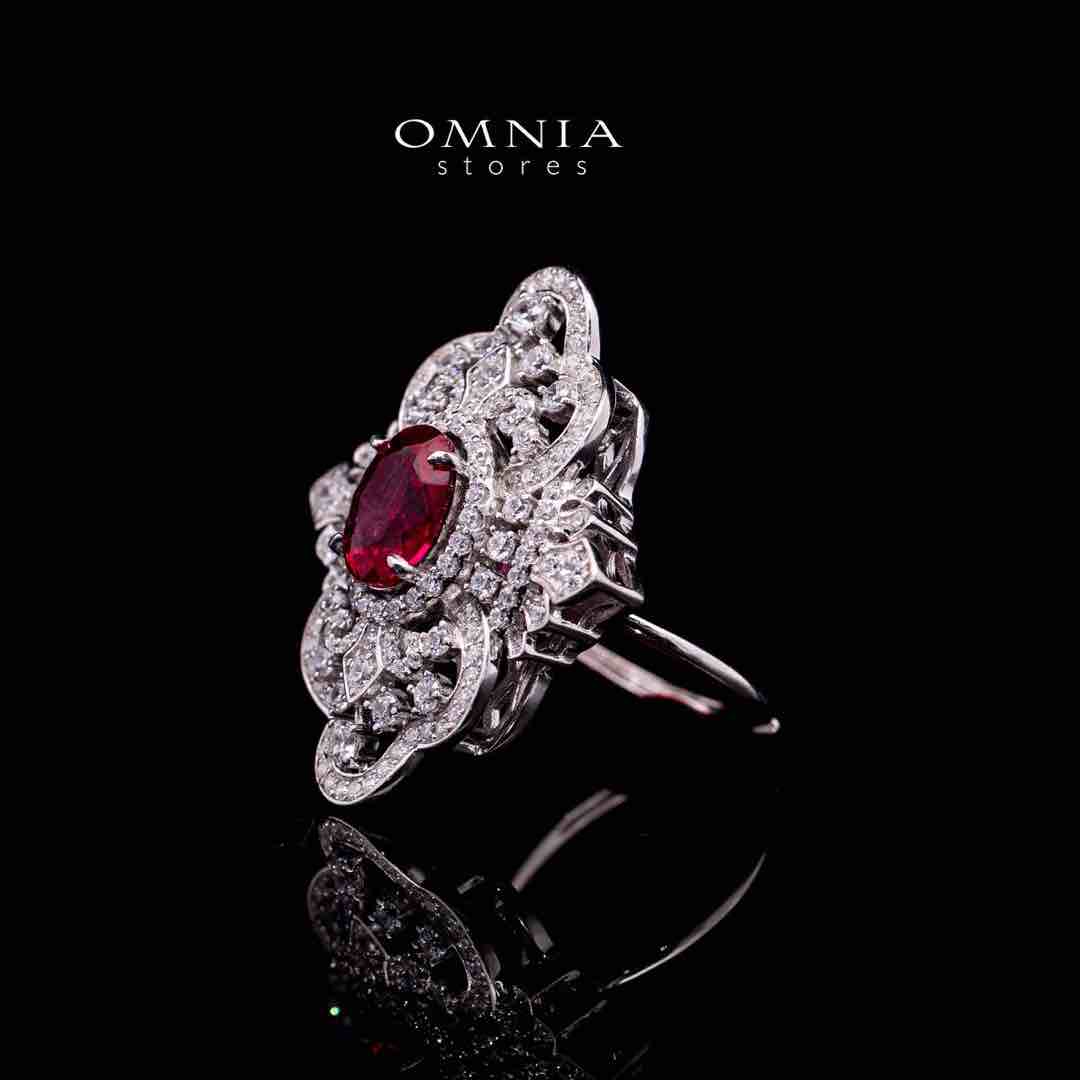 Omnia Bayan Red Coral Silver Ring in 925 Silver with High Quality White Simulated Diamonds - OMNIASTORES UAE