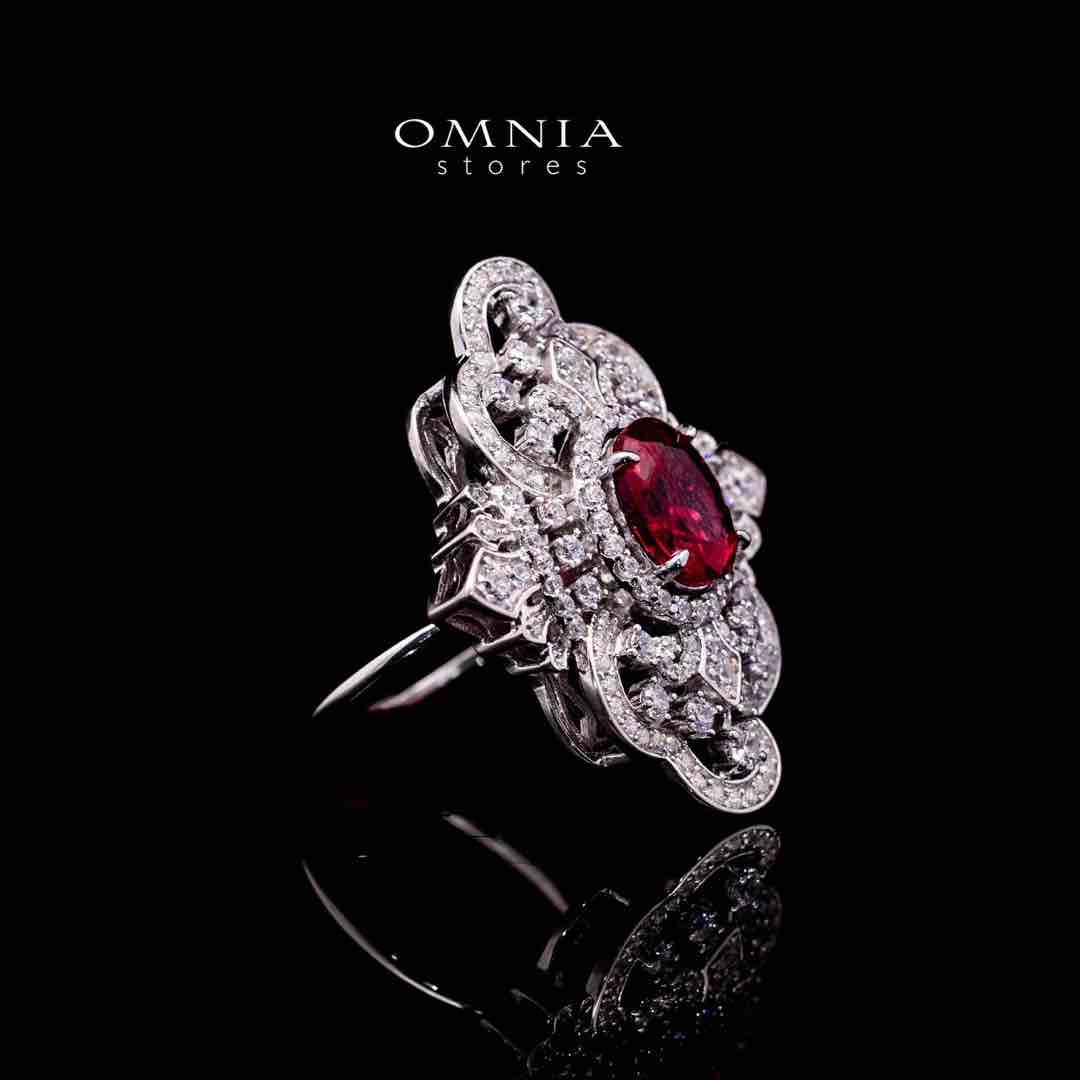Omnia Bayan Red Coral Silver Ring in 925 Silver with High Quality White Simulated Diamonds - OMNIASTORES UAE