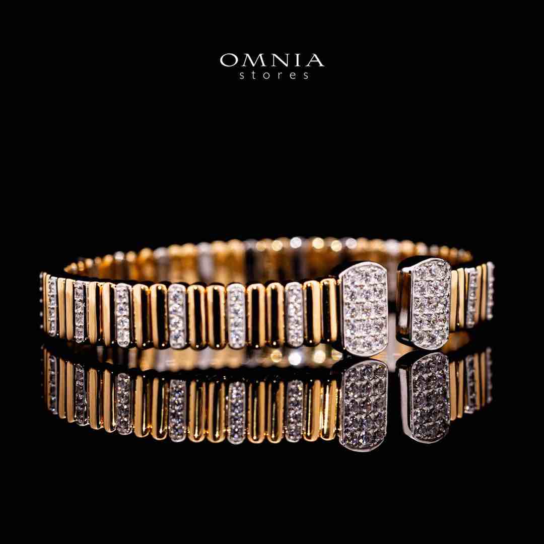 Omnia Talin Golden Bangle in 925 Silver with High Quality Simulated Diamonds - OMNIASTORES UAE