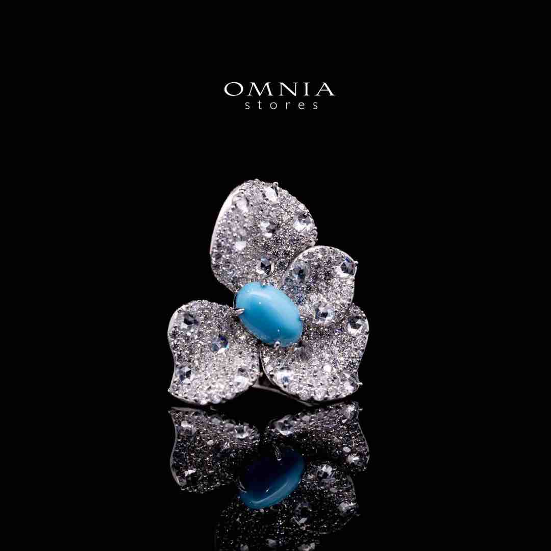 Omnia Mayyada Turqoise Coral Flower Ring in 925 Silver In High Quality Simulated Diamonds - OMNIASTORES UAE