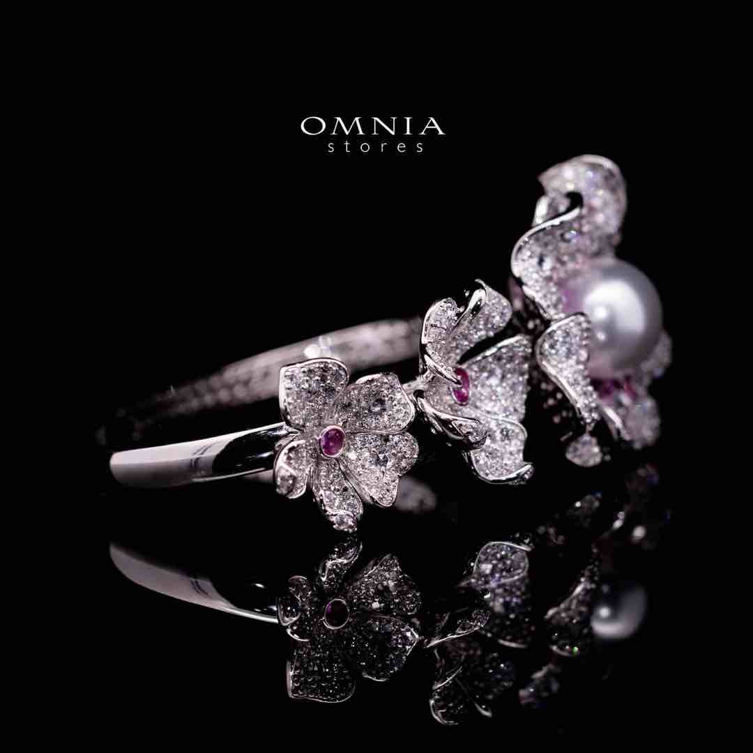 Omnia Yasmine Purple Flower Fresh Water Pearl Bracelet in 92.5 Silver with High Quality Simulated Diamonds - OMNIASTORES UAE