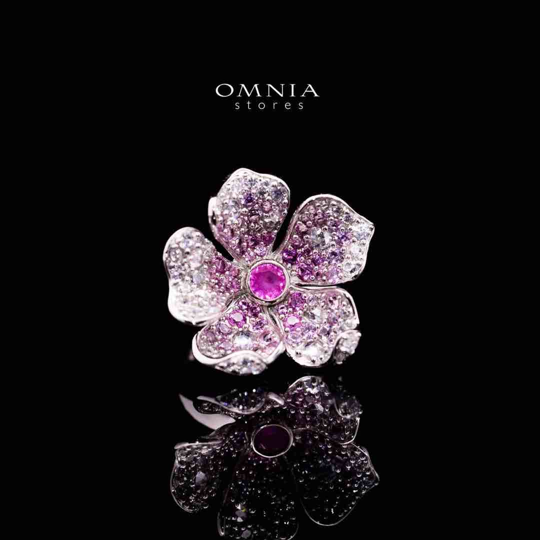 Omnia Yasmine Purple Flower Ring in 92.5 Silver with High Quality Simulated Diamonds - OMNIASTORES UAE