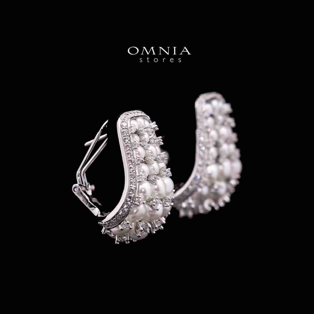 Omnia Nour White Fresh Water Pearl Silver Clip Earrings in 925 Silver In High Quality Simulated Diamonds - OMNIASTORES UAE