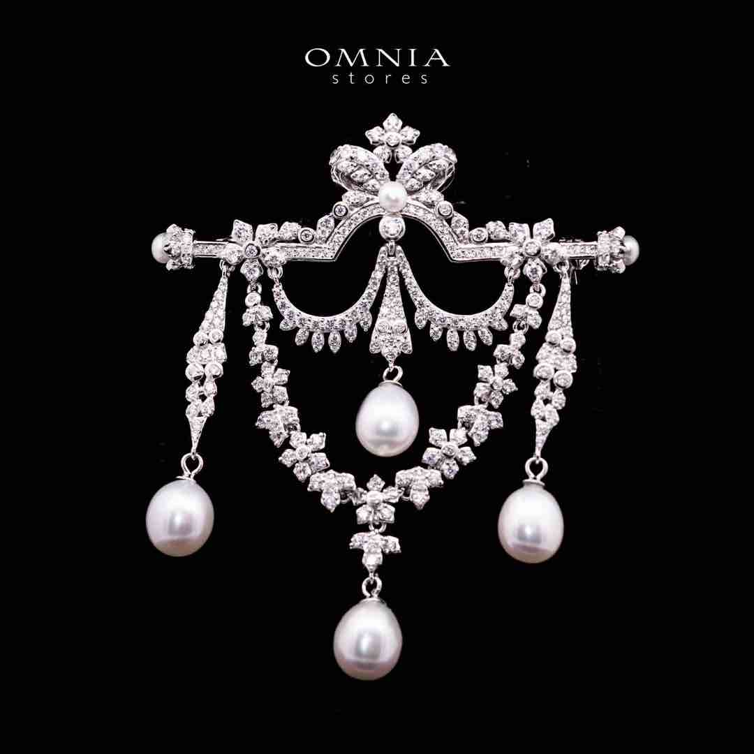 Omnia Haadiyah Fresh Real Water Pearl brooch in 92.5 Silver High Quality Simulated diamonds - OMNIASTORES UAE