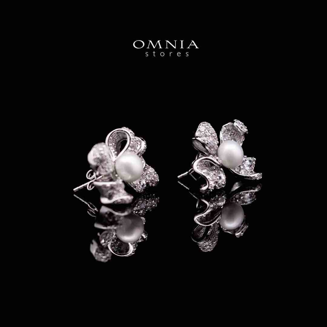 Omnia Pearl Butterfly Earrings in 92.5 Silver with High Quality Simulated Diamonds - OMNIASTORES UAE