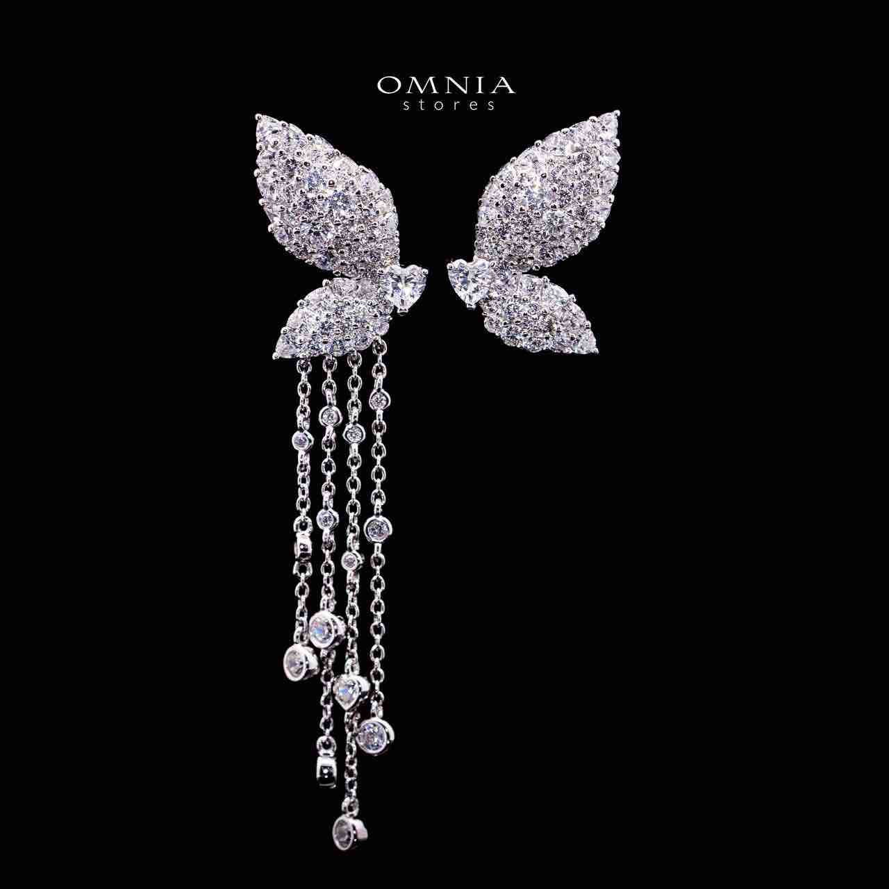 Omnia Aalia White Silver Stud Long Chain Earrings in 925 Silver In High Quality Simulated Diamonds - OMNIASTORES UAE