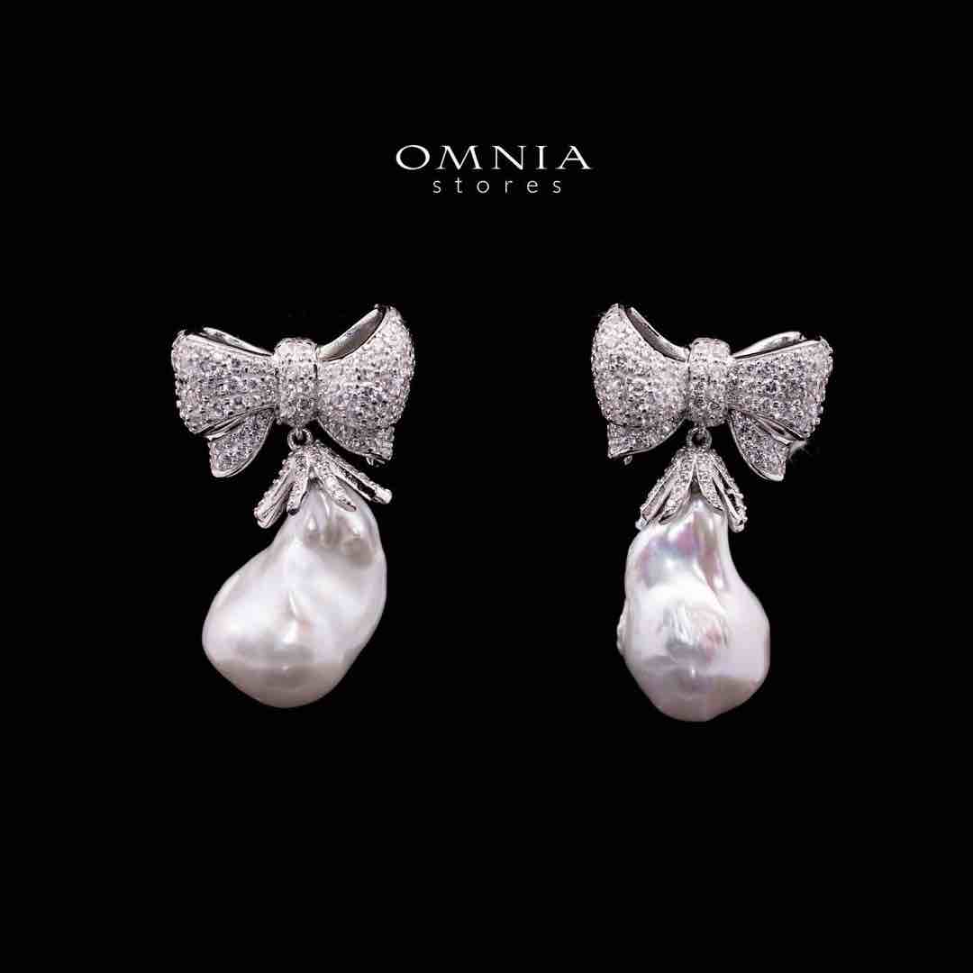 Omnia Jalila Fresh Real Water Pearl Silver Drop Earrrings Necklace in 925 Silver In High Quality Simulated Diamonds - OMNIASTORES UAE