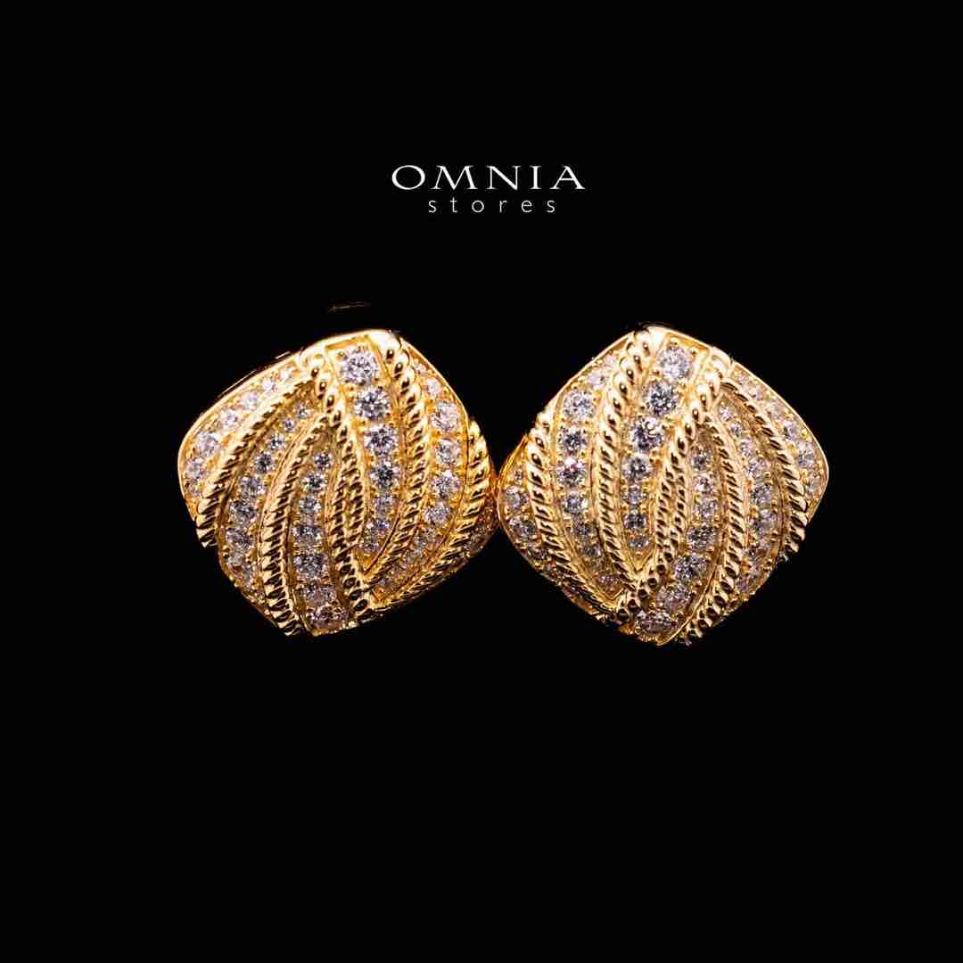 Omnia Yalina Golden Clip Earrings in 925 Silver In High Quality Simulated Diamonds - OMNIASTORES UAE