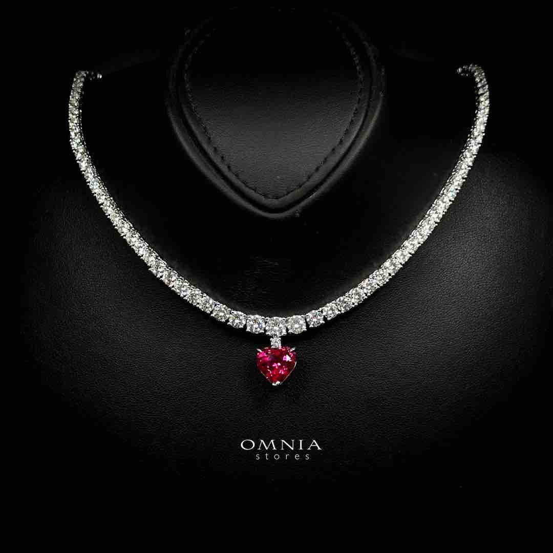 Omnia Zohra White and Red Heart Shape Pendant Necklace In 925 Silver High Quality Certified Lab Crafted Stones - OMNIASTORES UAE