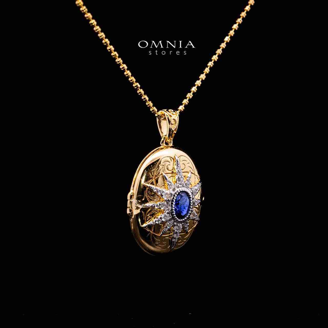 Omnia Firyal Gold Locket Peandant Necklace In 925 Silver High Quality Lab Crafted Blue Stones - OMNIASTORES UAE