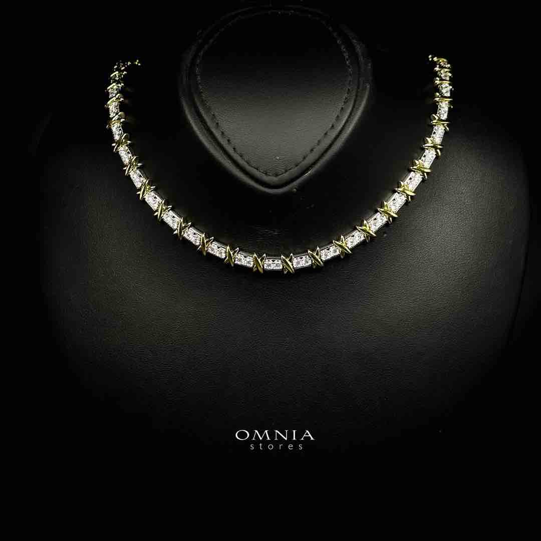 Omnia Aasima White and Glod Necklace In 925 Silver High Quality Certified Lab Crafted Stones 42cm - OMNIASTORES UAE