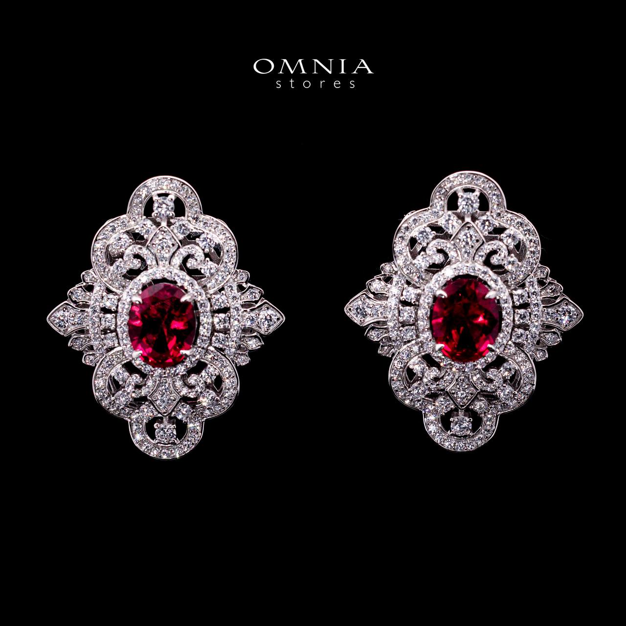 Omnia Bayan Red Coral Stud Earrings in 925 Silver with High Quality Simulated Diamonds - OMNIASTORES UAE