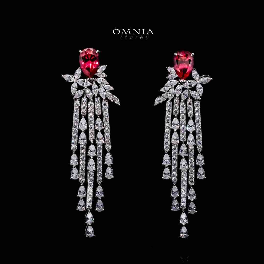 Omnia Vanya Red Drop Earrings in 925 Silver with Pear-Cut High-Quality Simulated Diamonds - OMNIASTORES UAE