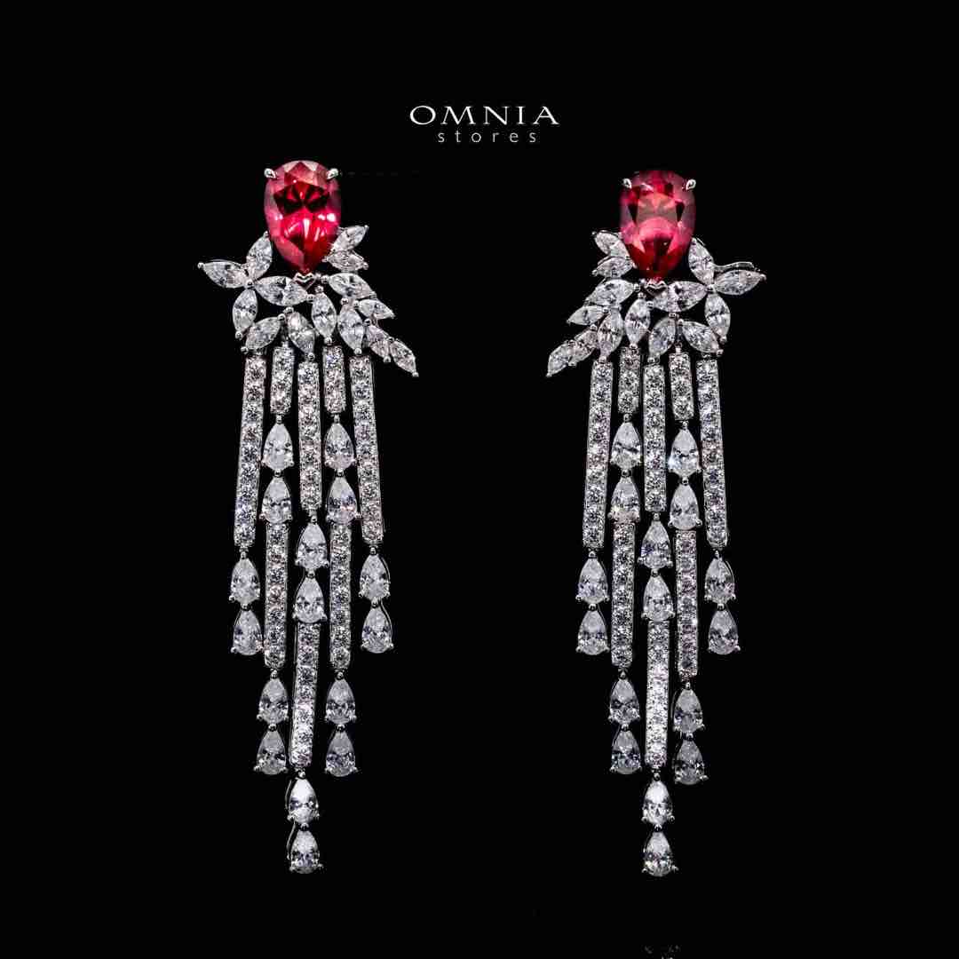 Omnia Vanya Red Drop Earrings in 925 Silver with Pear-Cut High-Quality Simulated Diamonds - OMNIASTORES UAE