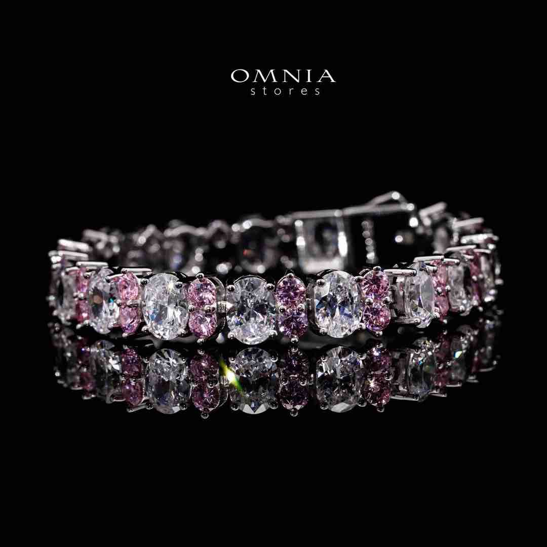 Omnia Jawaria Pink Silver Bracelet in 925 Silver with High-Quality Simulated Diamonds - OMNIASTORES UAE