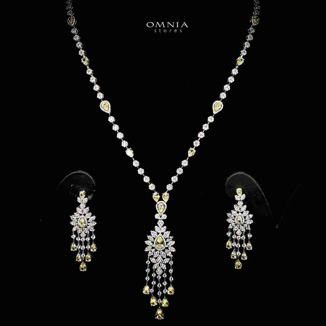 Azadeh Yellow Bridal Long chain Set Accessories High Quality Zircon Stone In Rhodium Plated - OMNIASTORES UAE