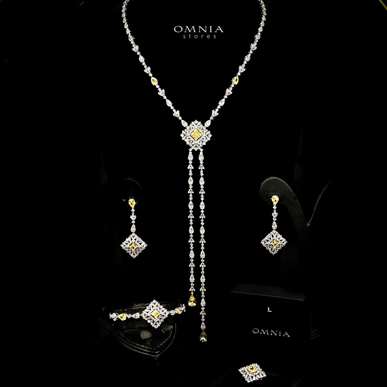 Omnia Donya Yellow Long Chain Full Set in High Quality Zircon Stone in Rhodium Plated - OMNIASTORES UAE