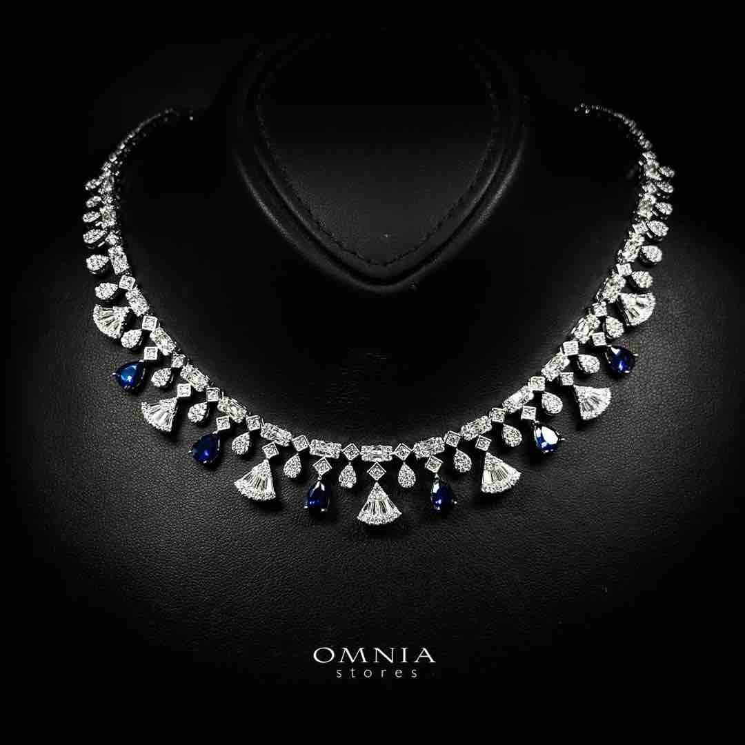 Omnia Marwa Blue Bridal Full Set in High Quality Zircon Stone Rhodium Plated - OMNIASTORES UAE