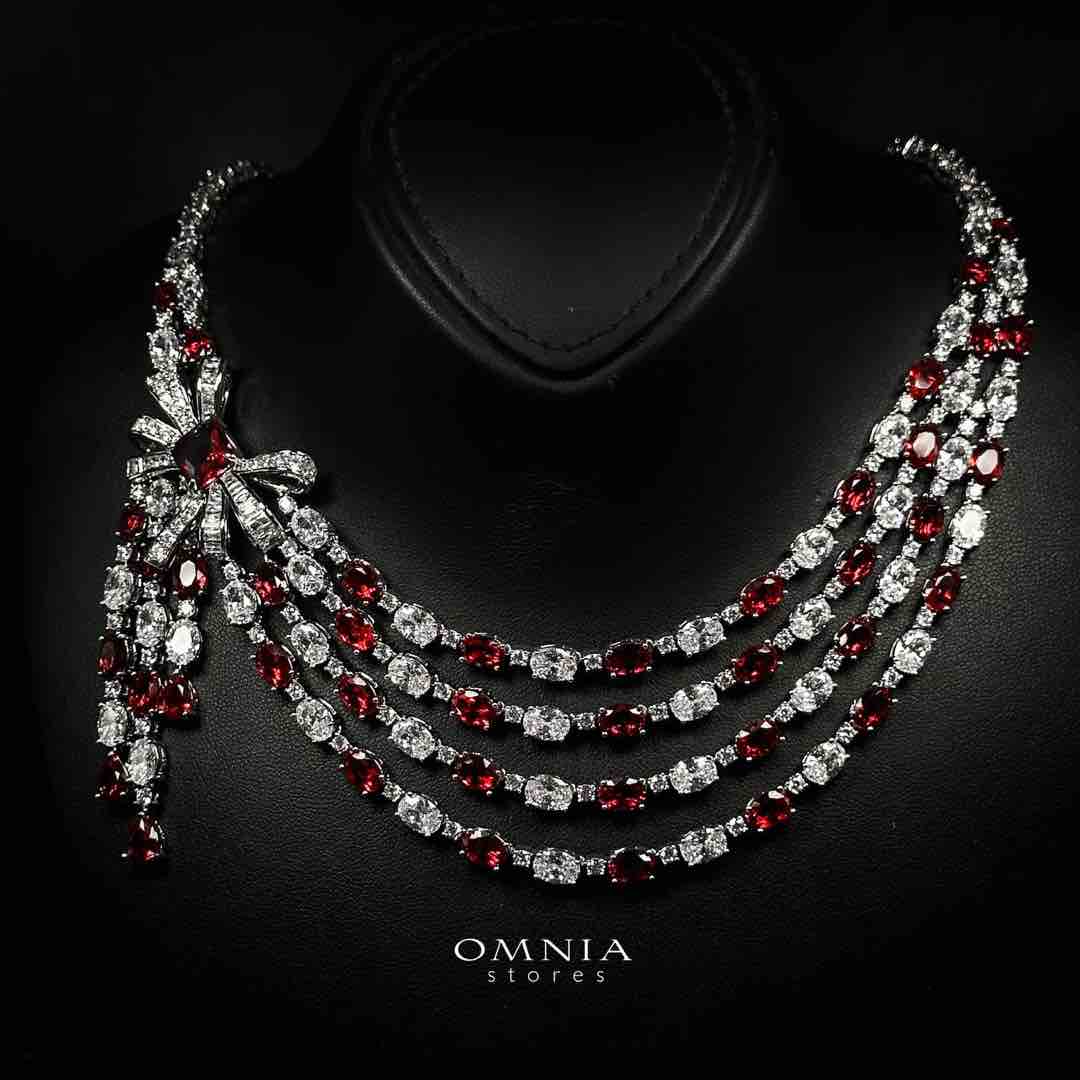 Omnia Mawada Red Bridal Full Set with Elegant Bow-Accent Design and High-Quality Zircon Stones in Rhodium Plated Finish - OMNIASTORES UAE