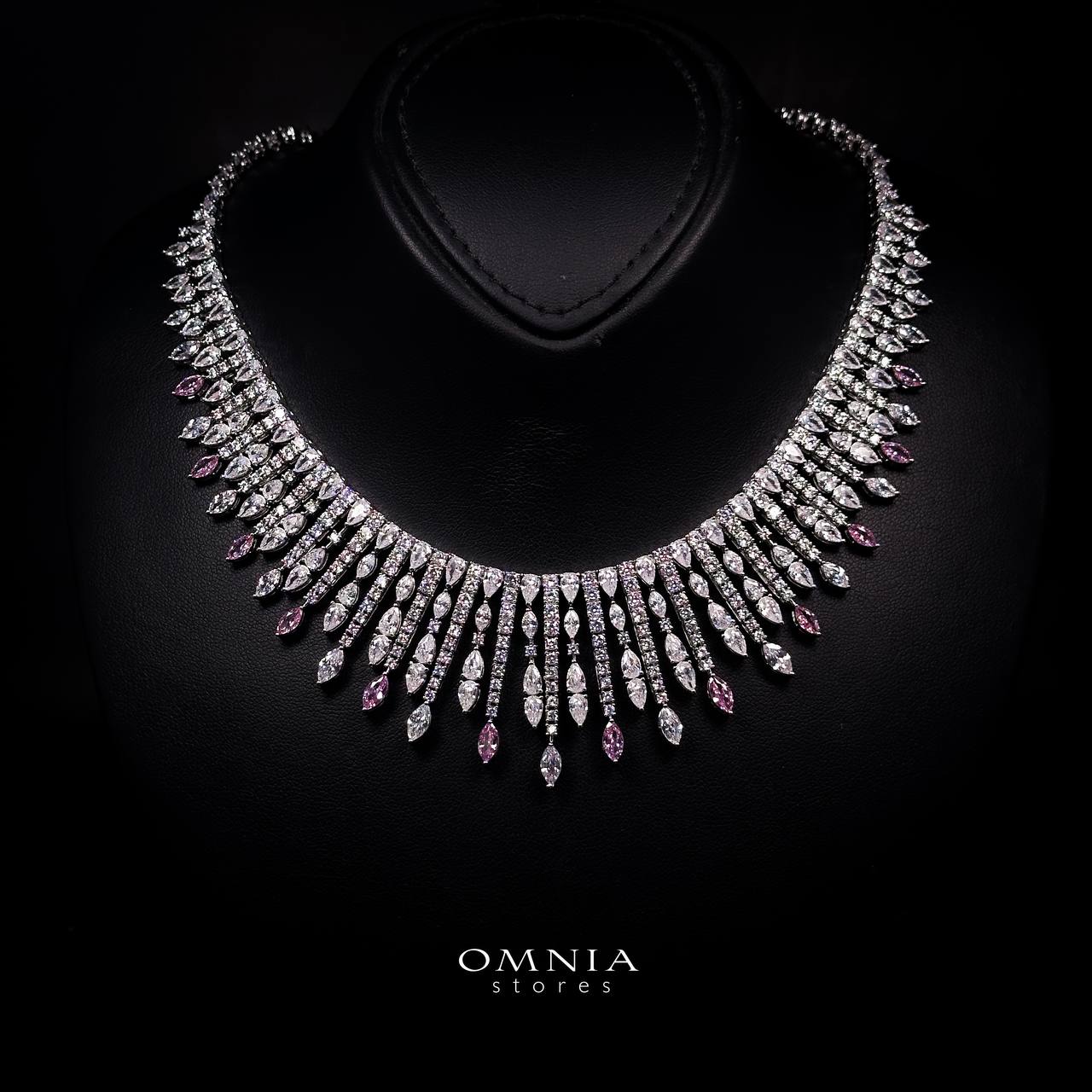 Omnia Lana Pink Bridal Full Set in High Quality Zircon Stone Rhodium Plated - OMNIASTORES UAE