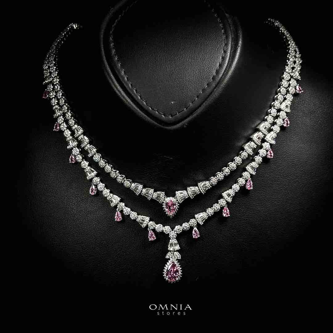 Omnia Ghada Pink Bridal Full Set with Rhodium Plated in High Quality Zircon Stone Rhodium Plated - OMNIASTORES UAE