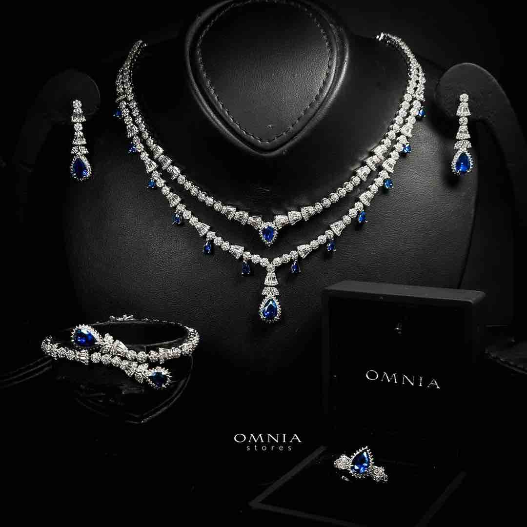 Omnia Ghada Blue Bridal Full Set with Rhodium Plated in High Quality Zircon Stone Rhodium Plated - OMNIASTORES UAE