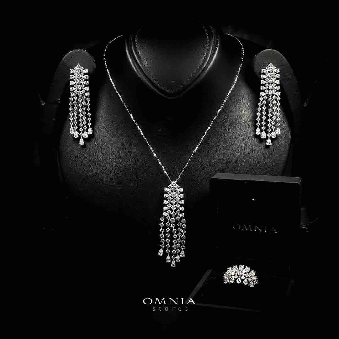 Omnia Laiba White Necklace, Earrings and Ring Set in 925 Silver with High Quality Simulated Diamonds - OMNIASTORES UAE