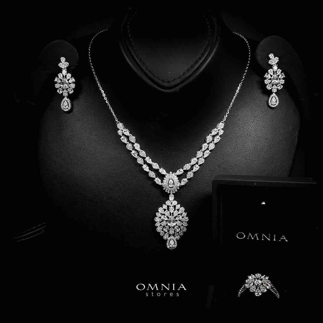 Omnia Muneera White Necklace, Earrings and Ring Set in 925 Silver with High Quality Simulated Diamonds - OMNIASTORES UAE