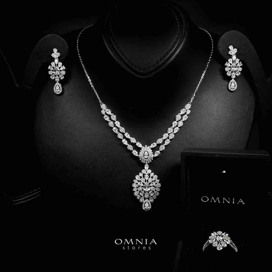 Omnia Muneera White Necklace, Earrings and Ring Set in 925 Silver with High Quality Simulated Diamonds - OMNIASTORES UAE