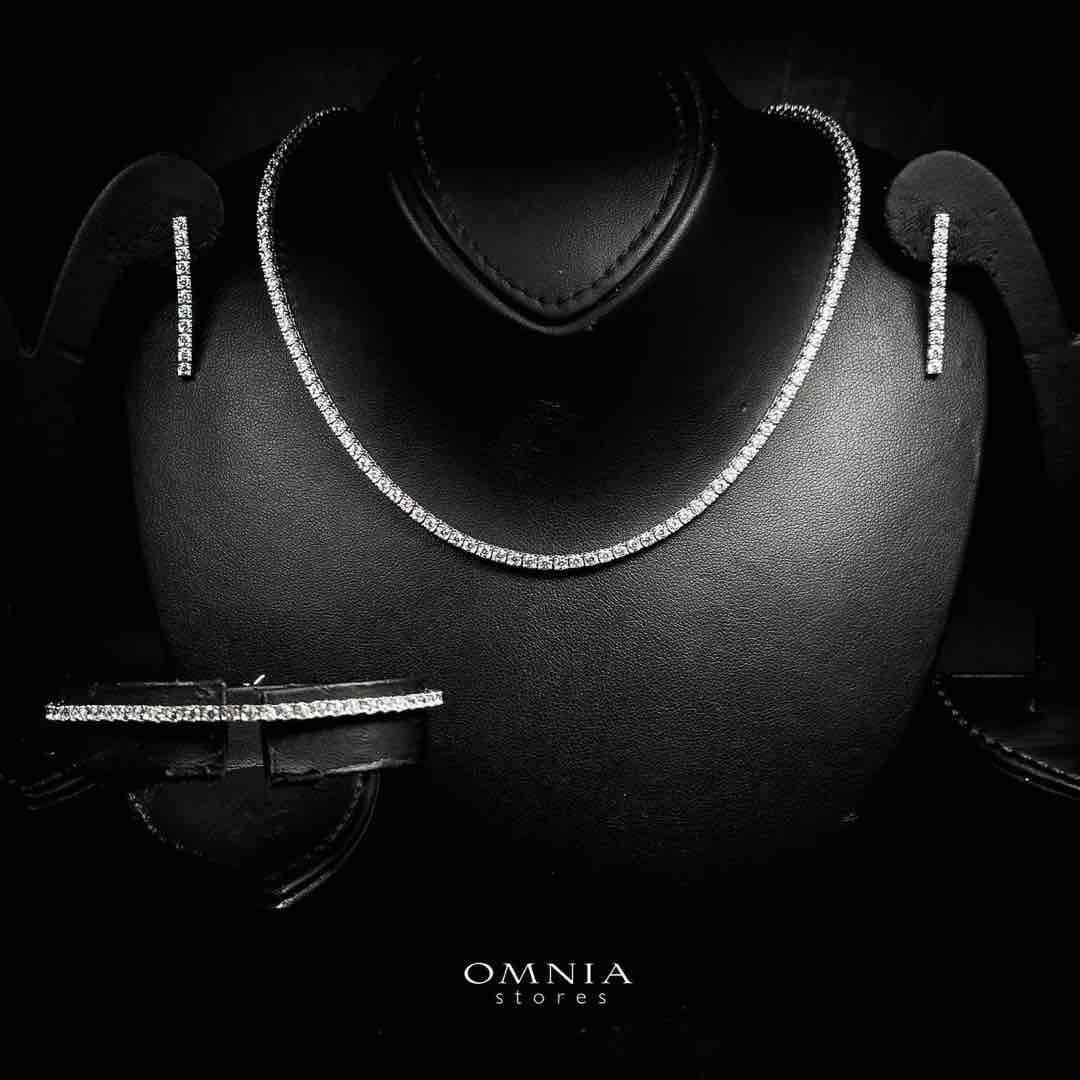 Omnia Raneeya White Tennis Necklace, Earrings and Bracelet Set in 925 Silver with High Quality Simulated Diamonds 2.5mm