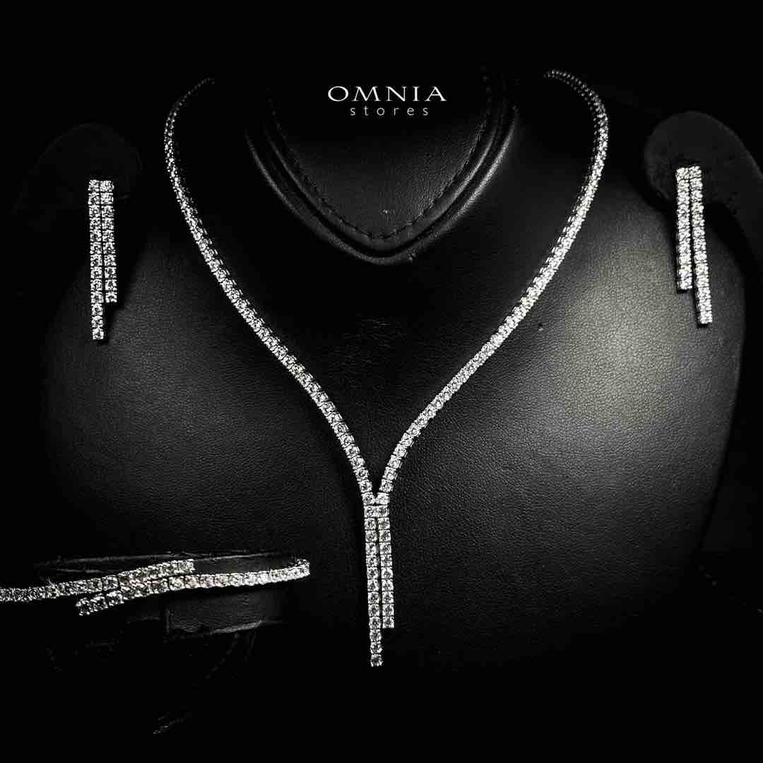 Omnia Ruwayda White Tennis Necklace, Earrings and Bracelet Set in 925 Silver with High Quality Simulated Diamonds 2.5mm