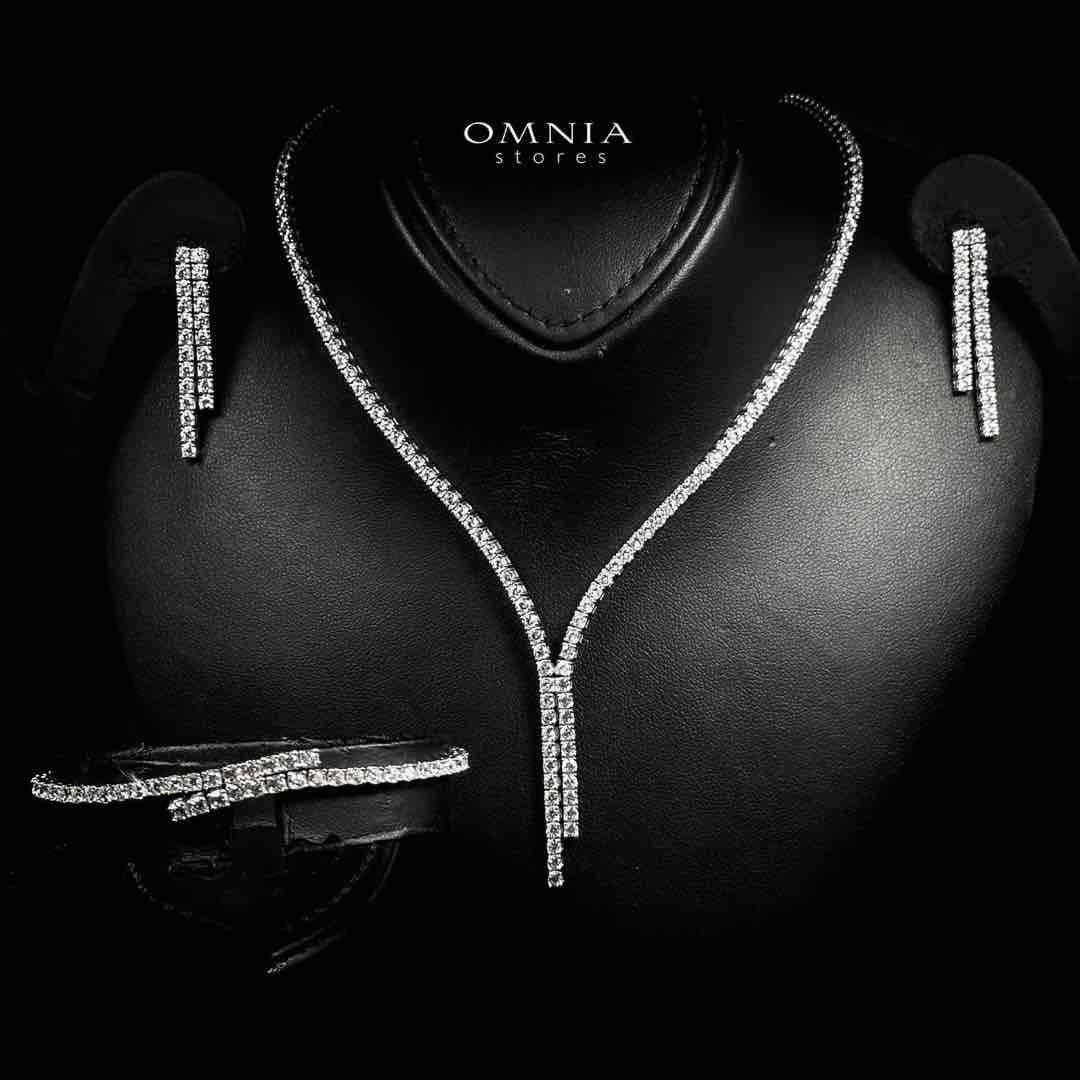 Omnia Ruwayda White Tennis Necklace, Earrings and Bracelet Set in 925 Silver with High Quality Simulated Diamonds 2.5mm