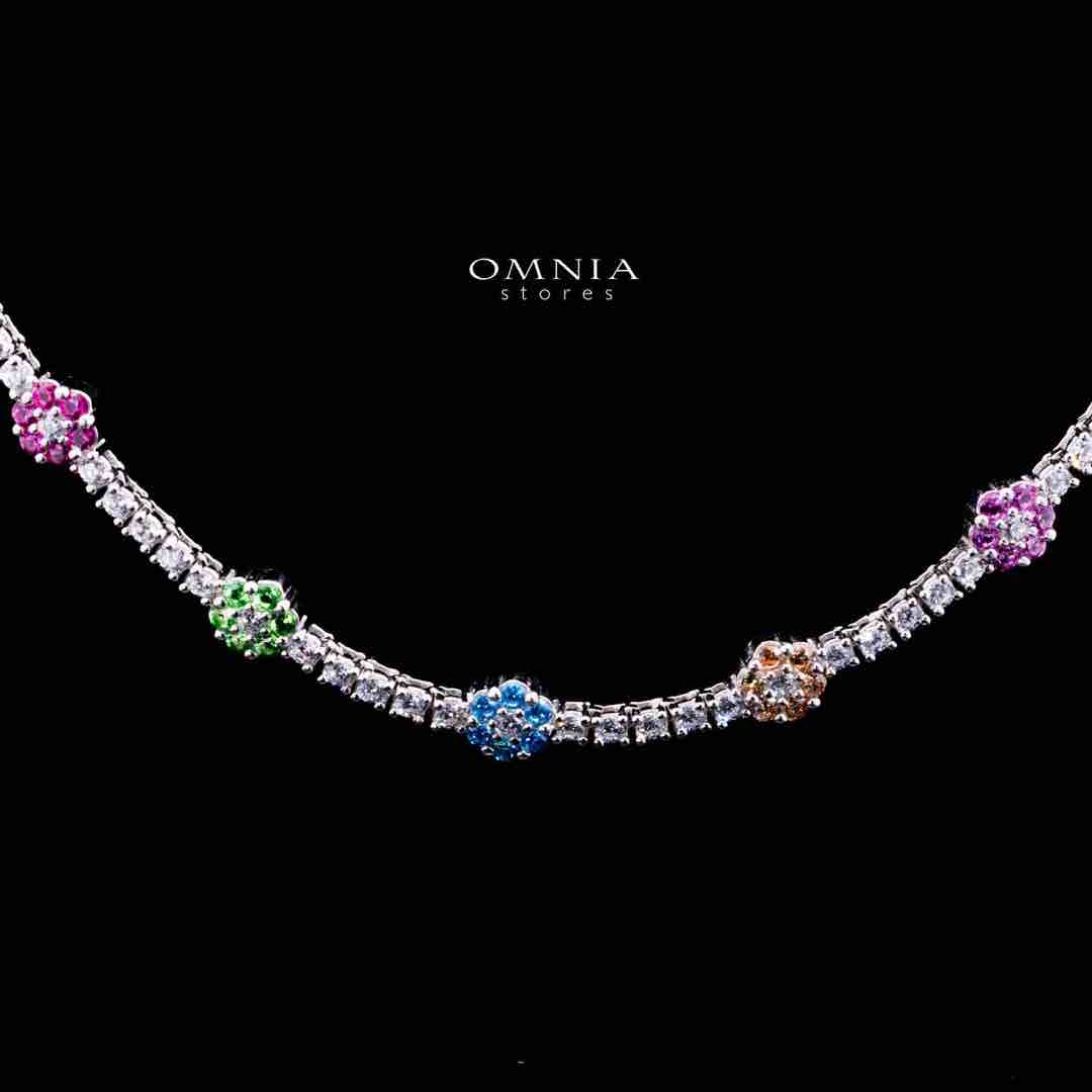 Omnia Zakiyaa Multi Color Tennis Necklace, Earrings and Bracelet Set in 925 Silver with High Quality Simulated Diamonds 2mm
