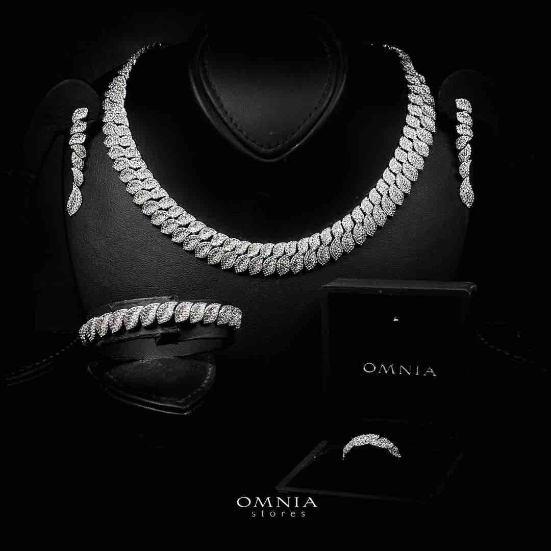 Omnia Mina Luxury White Bridal Full Set in High Quality Zircon Stone Rhodium Plated - OMNIASTORES UAE