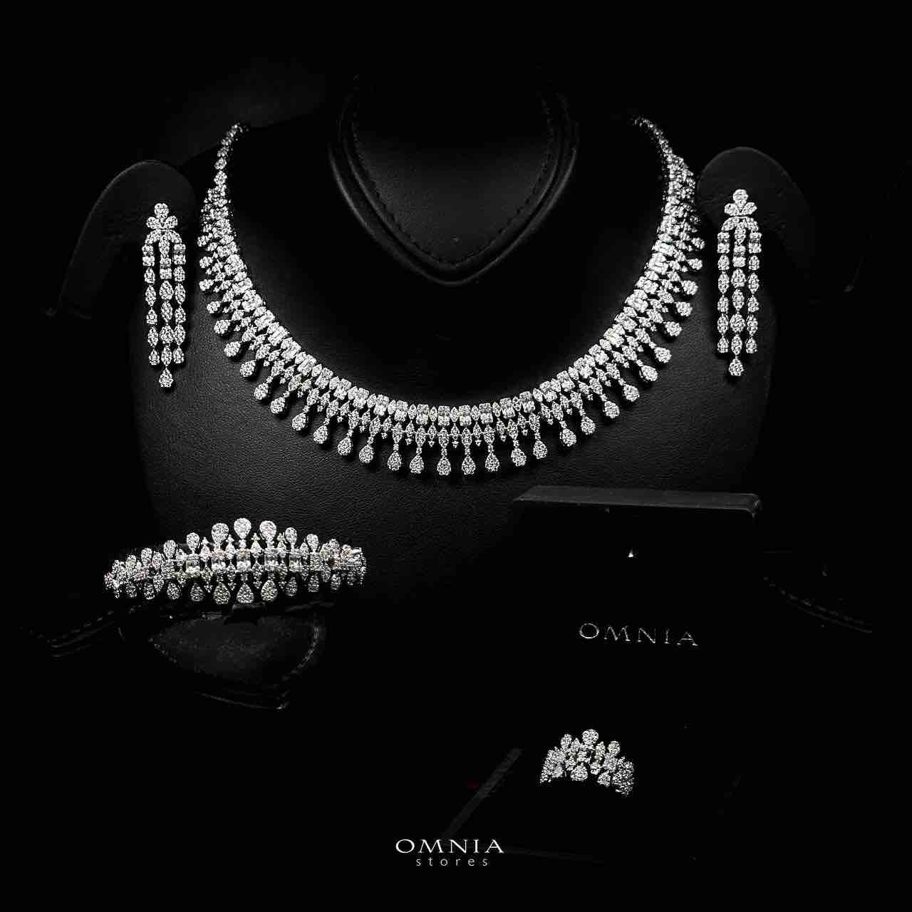 Omnia Miranda Bridal Full Set Accessories in High Quality Zircon Stone Rhodium Plated - OMNIASTORES UAE
