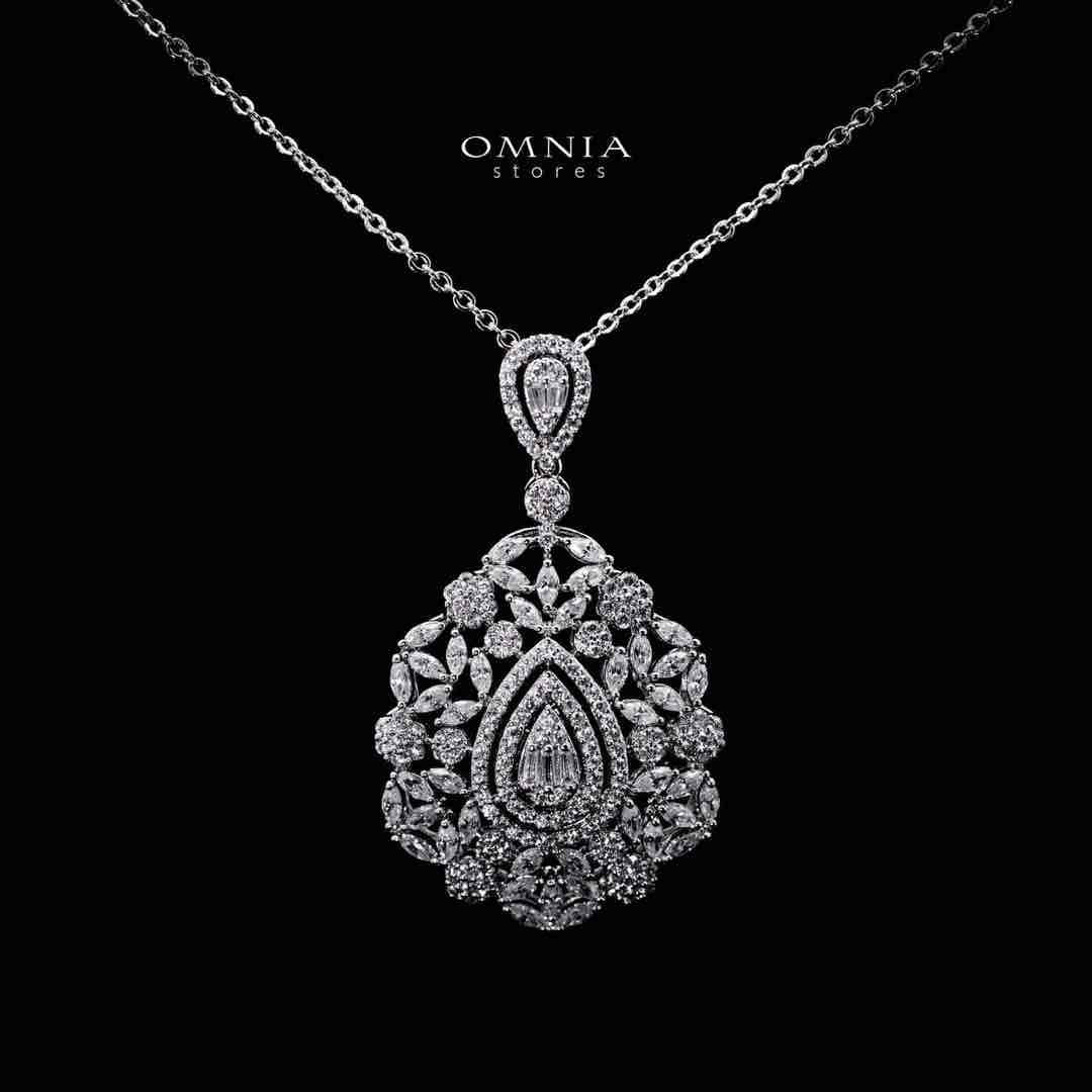 Omnia Sabrina Luxury White Necklace, Earrings and Ring Set in High Quality Zircon Stone Rhodium Plated