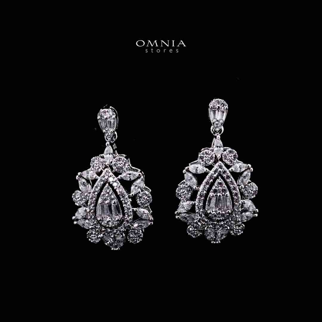 Omnia Sabrina Luxury White Necklace, Earrings and Ring Set in High Quality Zircon Stone Rhodium Plated