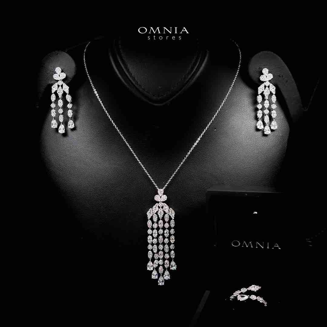 Omnia Zariyah Luxury White Necklace, Earrings and Ring Set in High Quality Zircon Stone Rhodium Plated