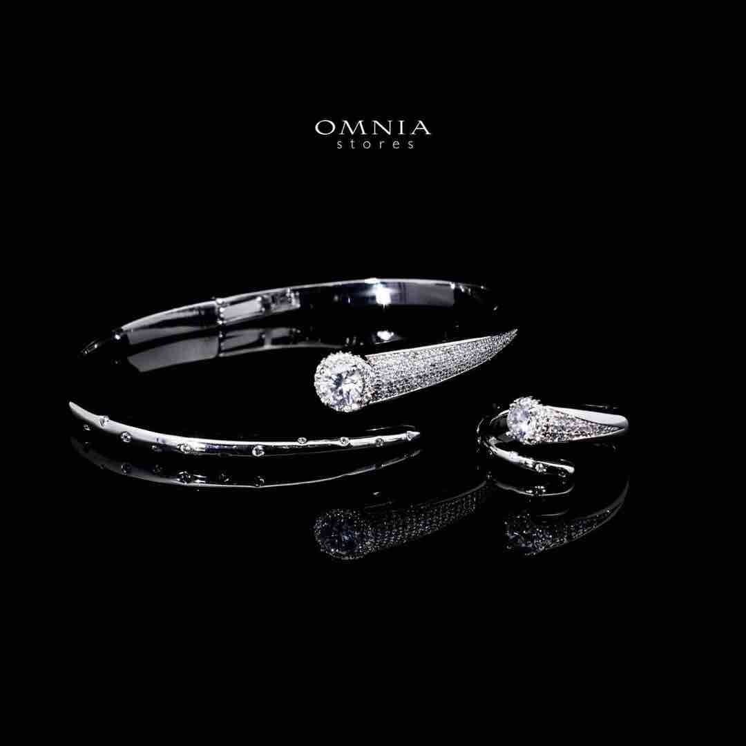 Omnia Soraya Luxury White Bracelet & RIng Set in High Quality Zircon Stone Rhodium Plated