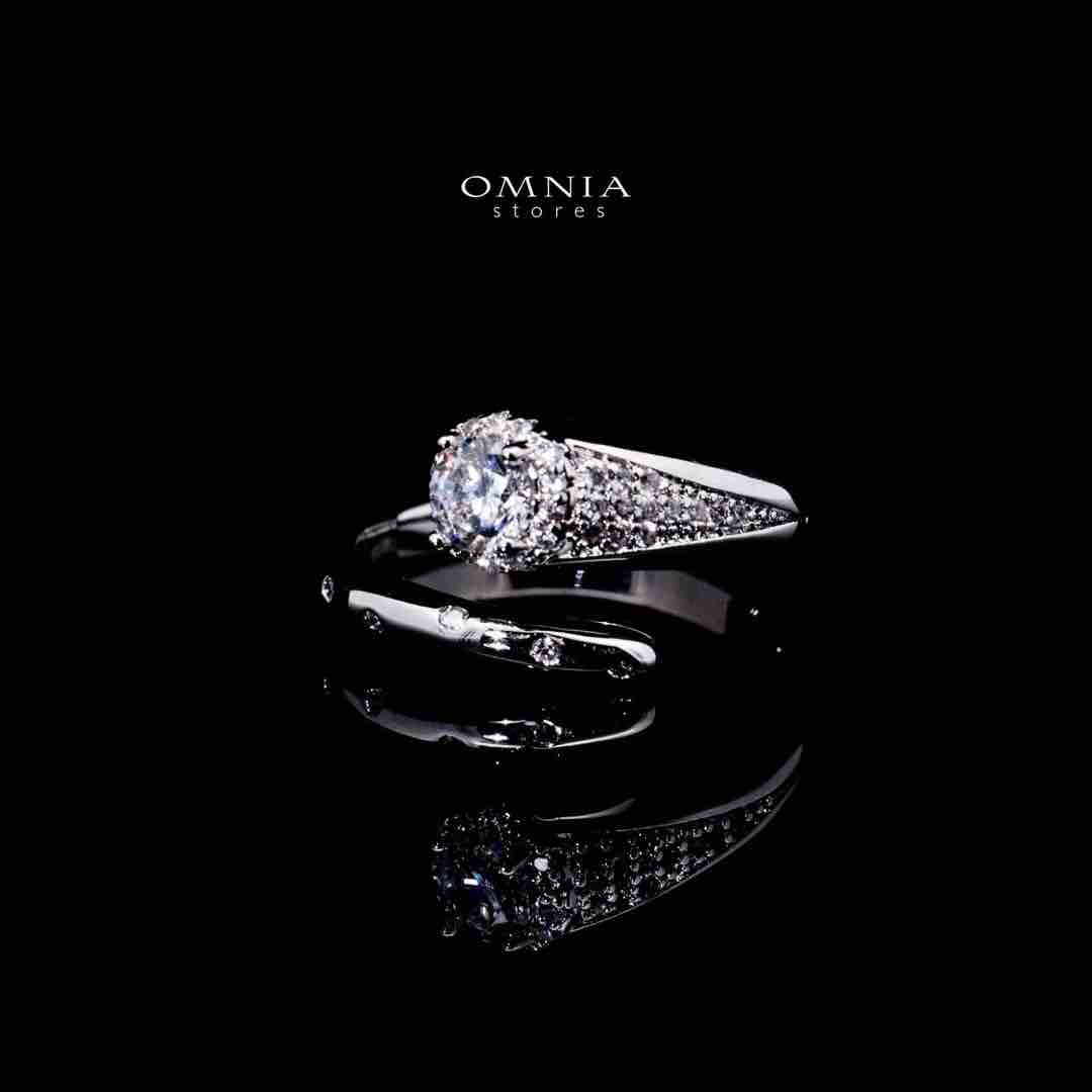 Omnia Soraya Luxury White Bracelet & RIng Set in High Quality Zircon Stone Rhodium Plated