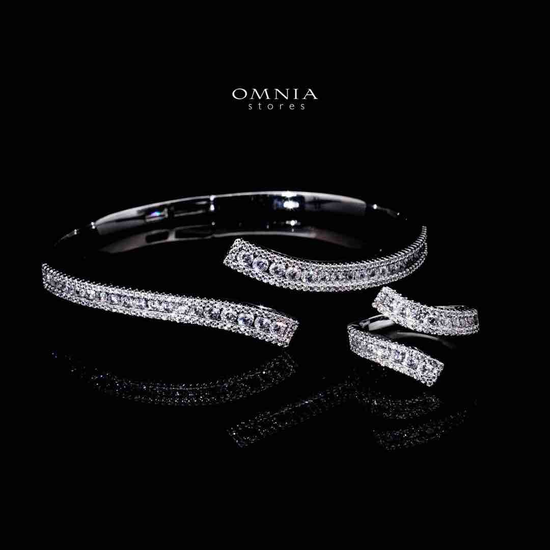 Omnia Aleia Luxury White Bracelet & RIng Set in High Quality Zircon Stone Rhodium Plated