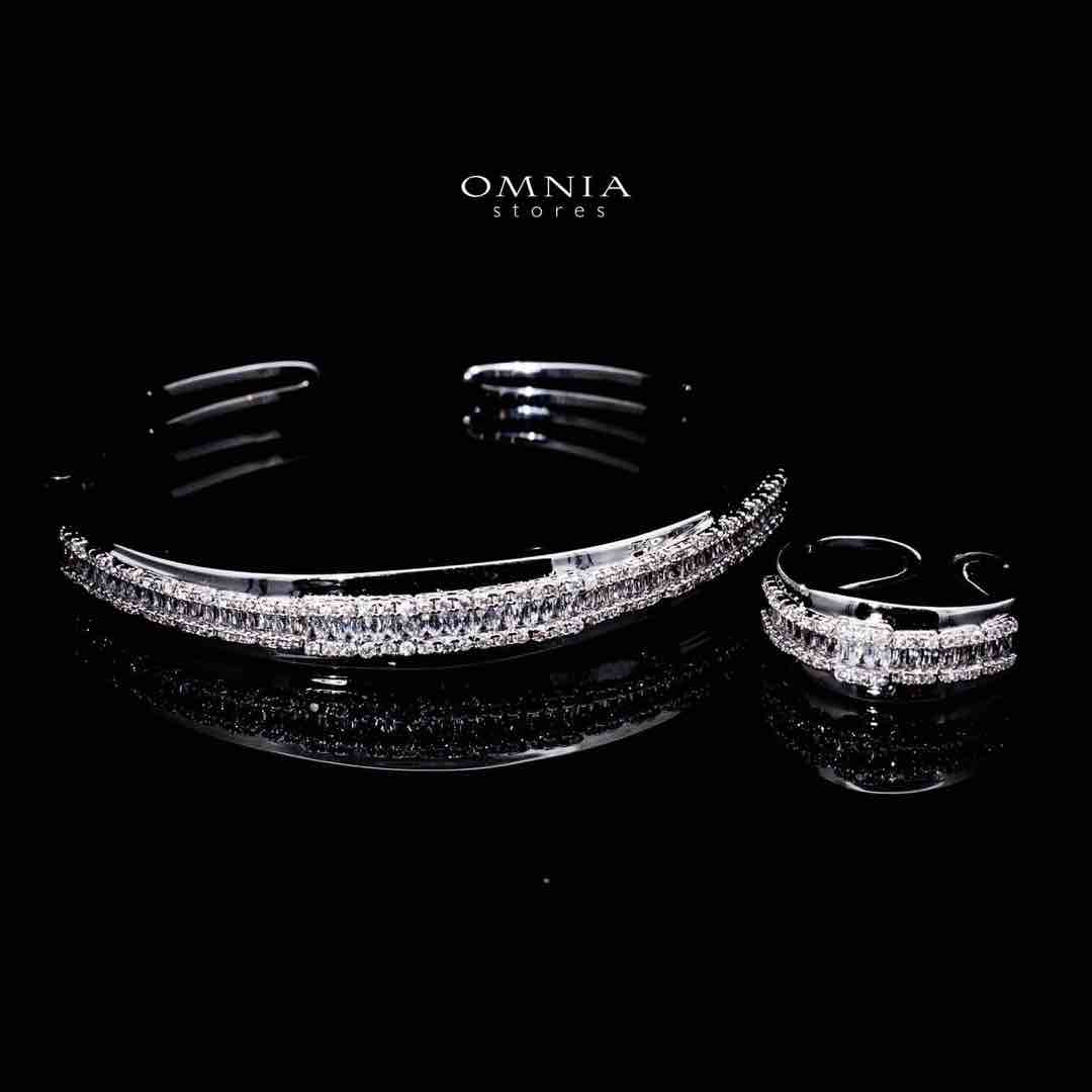 Omnia Aminah Luxury White Bracelet & RIng Set in High Quality Zircon Stone Rhodium Plated