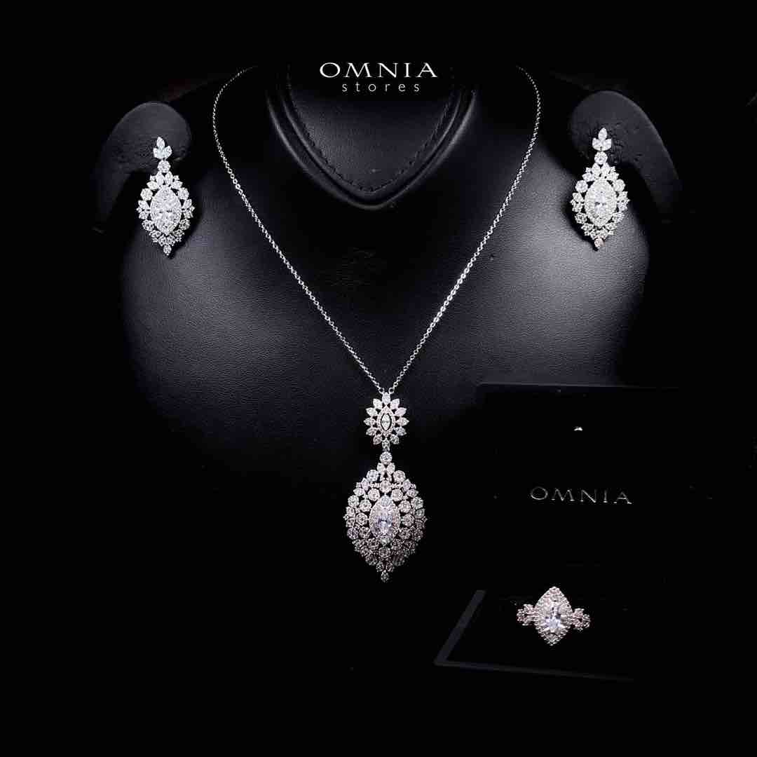 Omnia Lylah Luxury White Necklace, Earrings and Ring Set in High Quality Zircon Stone Rhodium Plated