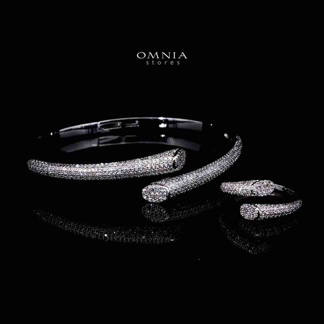 Omnia Aaqilah Luxury White Bracelet & Ring Set in High Quality Zircon Stone Rhodium Plated
