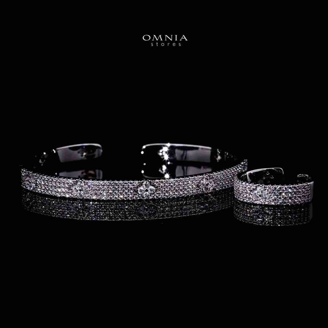 Omnia Daanya Luxury White Bracelet & RIng Set in High Quality Zircon Stone Rhodium Plated