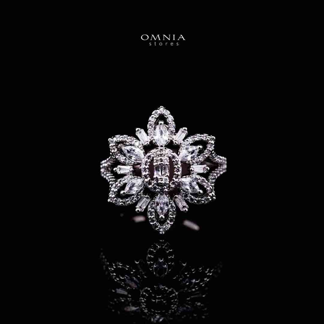 Omnia Elisha Luxury White Necklace, Earrings & RIng Set in High Quality Zircon Stone Rhodium Plated