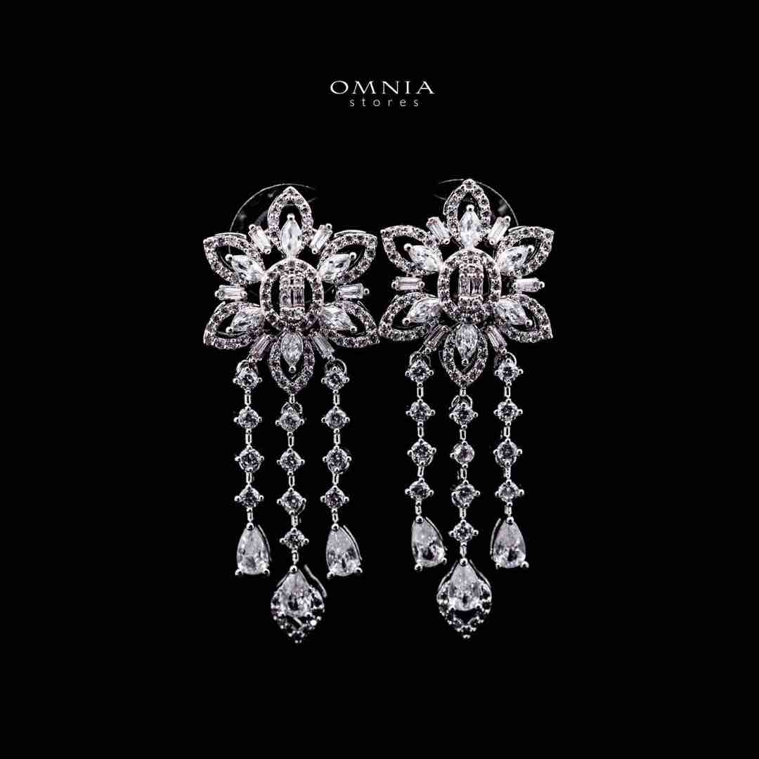 Omnia Elisha Luxury White Necklace, Earrings & RIng Set in High Quality Zircon Stone Rhodium Plated